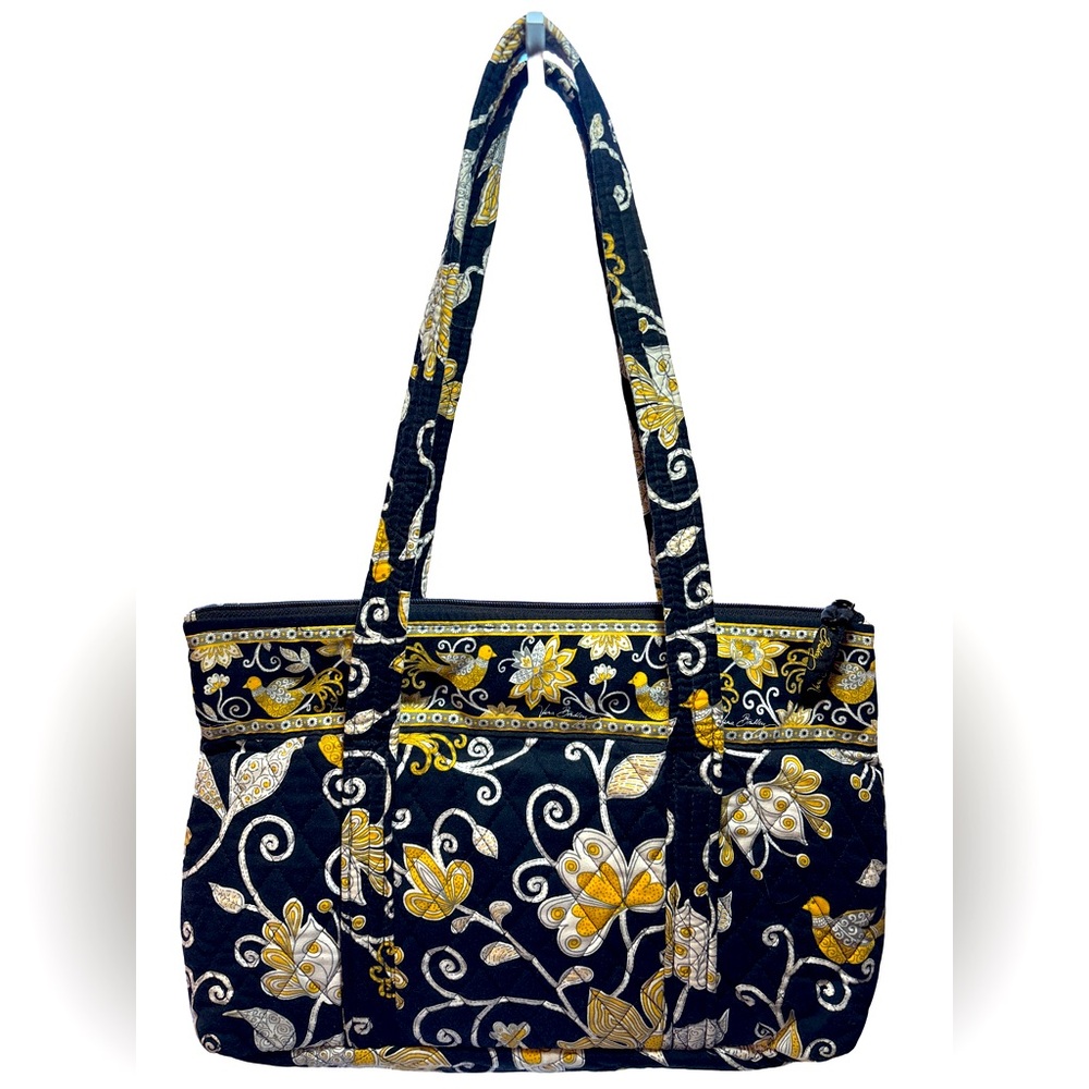 Vera Bradley Navy Floral Quilted Tote with Yellow & White Accents